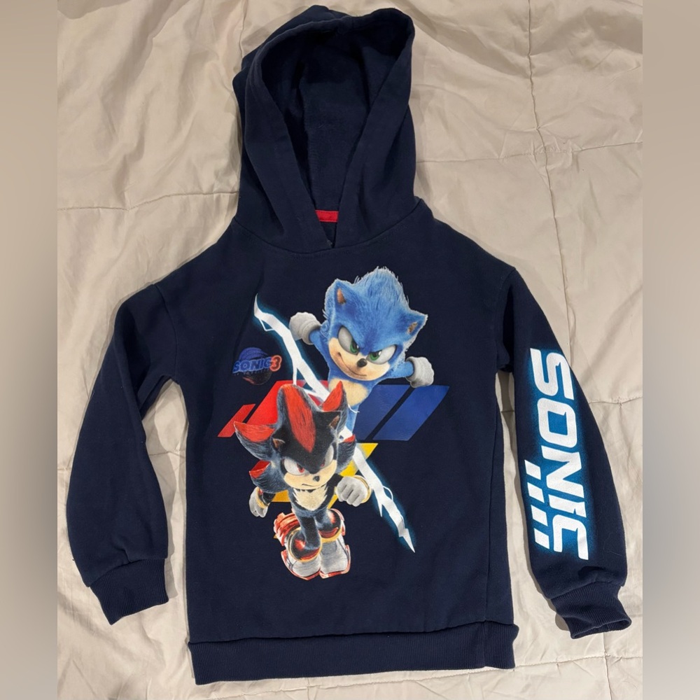 Kids Size Small (5) Sonic the Hedgehog Hooded Pullover Sweatshirt - Navy Blue